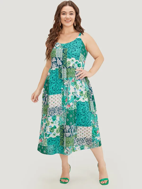 Pixel Flower Pocket Ruffle Hem Cami Dress sold by Bloomchic