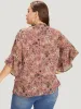 Floral Tie Neck Frill Trim Bell Sleeve Blouse sold by Bloomchic