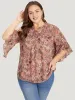 Floral Tie Neck Frill Trim Bell Sleeve Blouse sold by Bloomchic