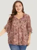 Floral Tie Neck Frill Trim Bell Sleeve Blouse sold by Bloomchic