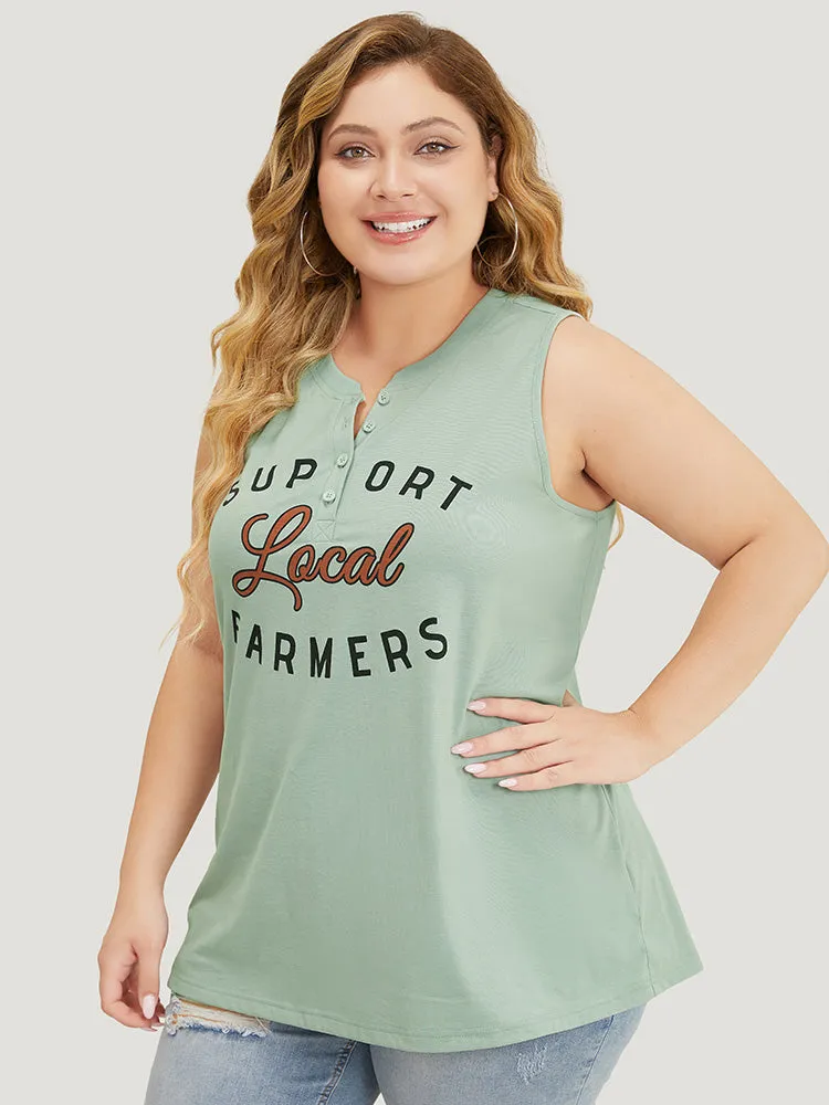 Letter Print Button Up Graphic Sleeveless Tank Top sold by Bloomchic product image thumbnail 5