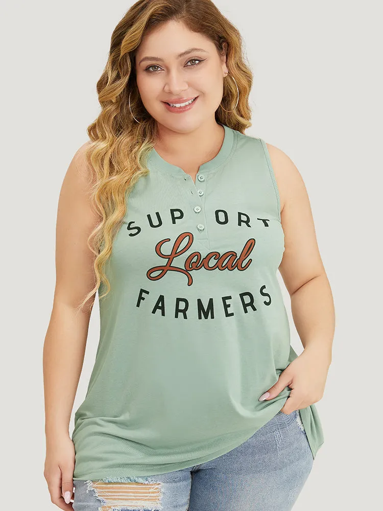 Letter Print Button Up Graphic Sleeveless Tank Top sold by Bloomchic product image thumbnail 2