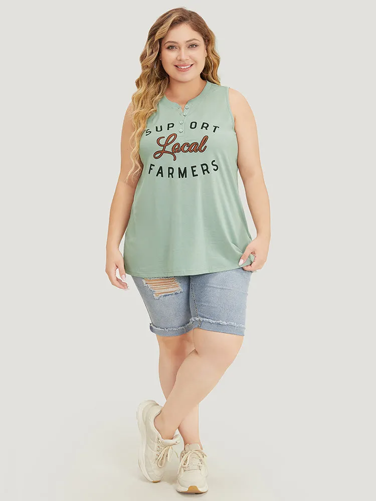 Letter Print Button Up Graphic Sleeveless Tank Top sold by Bloomchic product image thumbnail 4