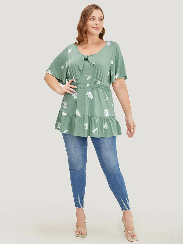 Daisy Floral Shirred Flutter Hem Bowknot T-shirt sold by Bloomchic product image thumbnail 4