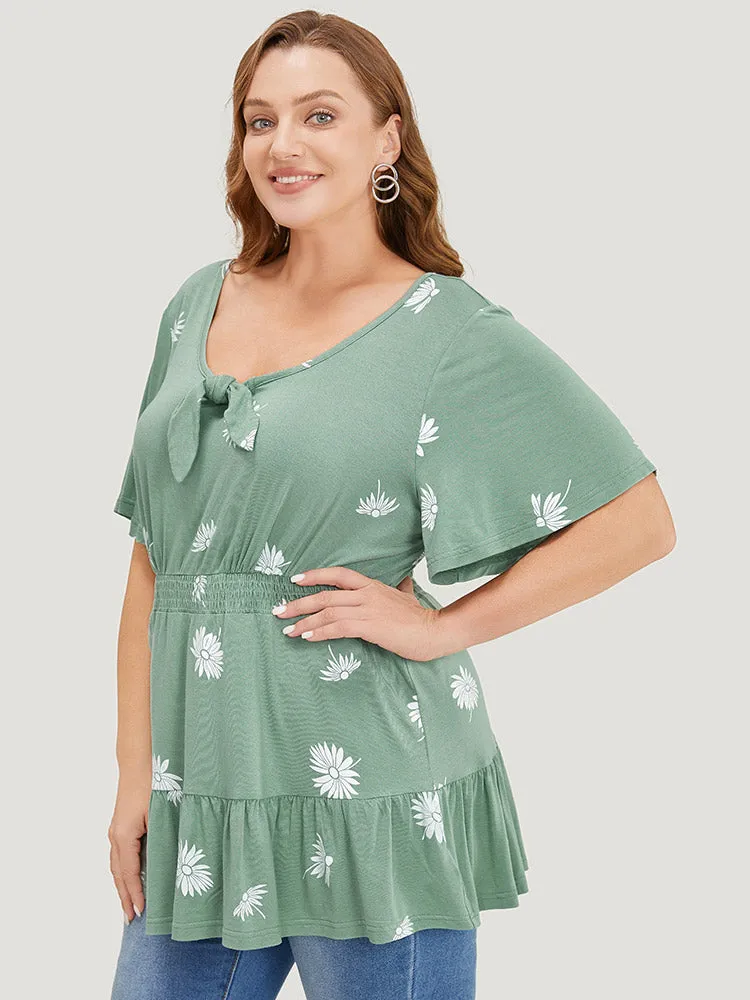 Daisy Floral Shirred Flutter Hem Bowknot T-shirt sold by Bloomchic product image thumbnail 5