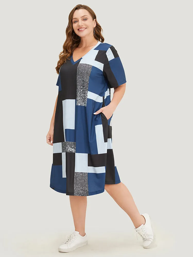 Geometric Contrast Pocket Midi Dress sold by Bloomchic product image thumbnail 5