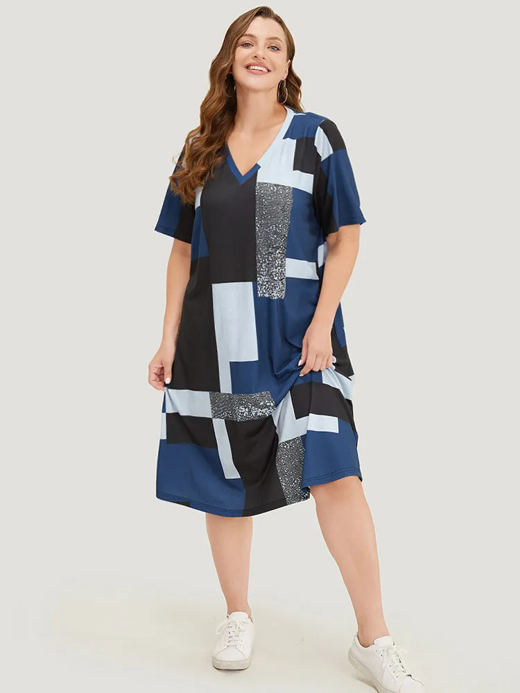 Geometric Contrast Pocket Midi Dress sold by Bloomchic product image thumbnail 2