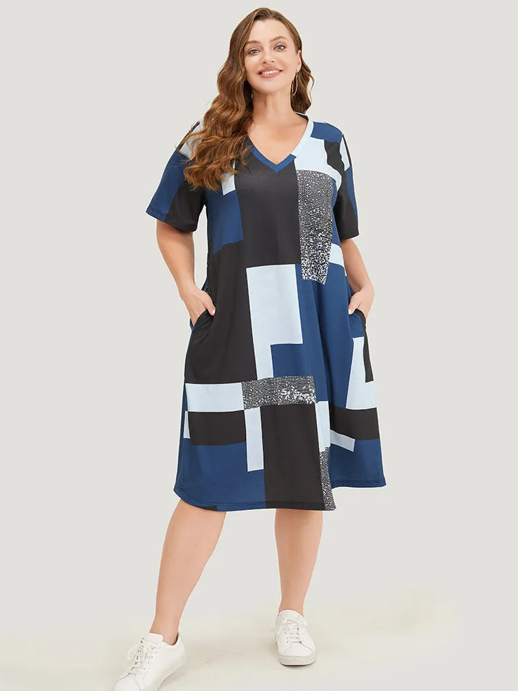 Geometric Contrast Pocket Midi Dress sold by Bloomchic product image thumbnail 3