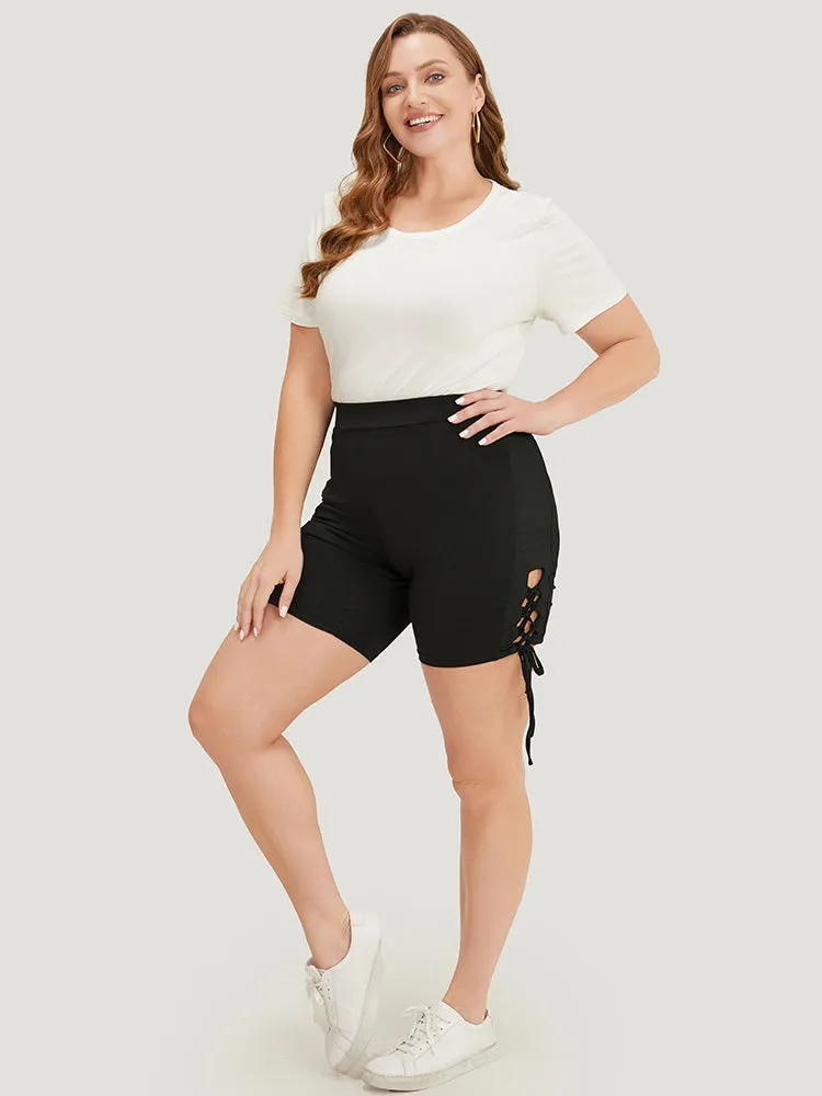 Solid Cut Out Lace Up Shorts sold by Bloomchic product image thumbnail 2