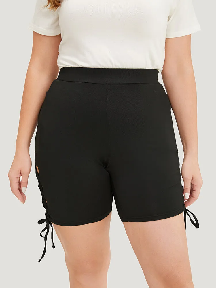 Solid Cut Out Lace Up Shorts sold by Bloomchic product image thumbnail 3