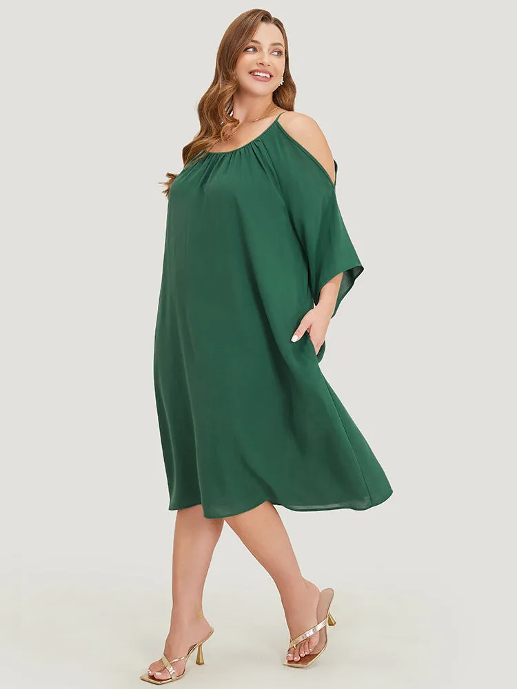 Solid Raglan Sleeve Pocket Cold Shoulder Dress sold by Bloomchic product image thumbnail 3