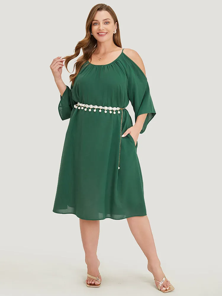 Solid Raglan Sleeve Pocket Cold Shoulder Dress sold by Bloomchic