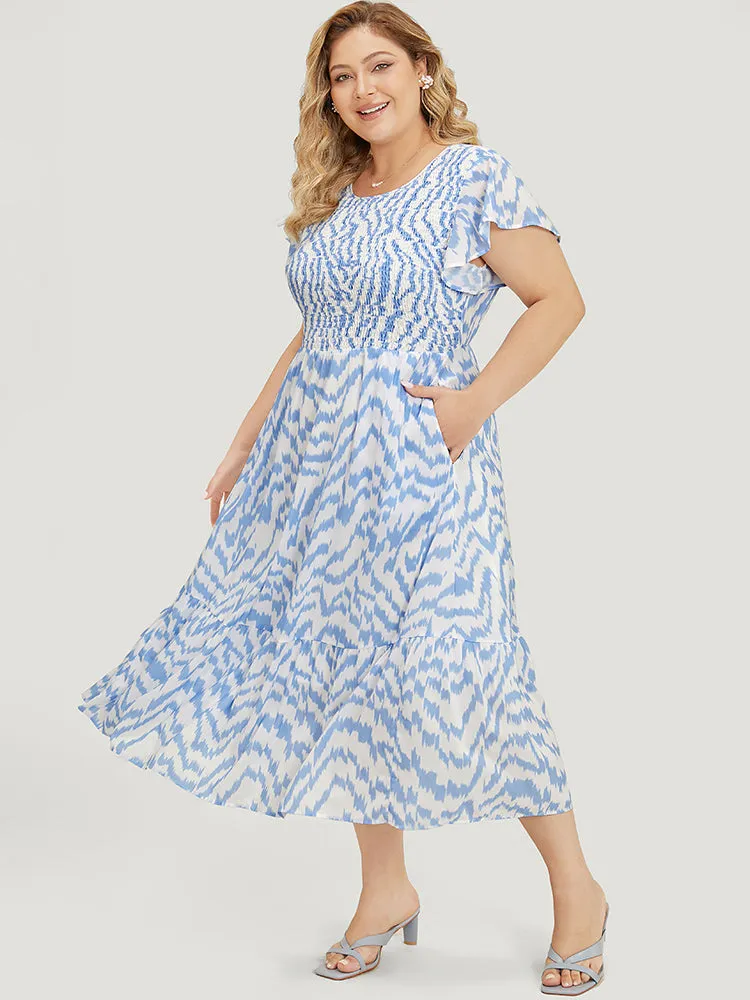 Water Ripple Shirred Ruffle Sleeve Pocket Belt Dress sold by Bloomchic product image thumbnail 4