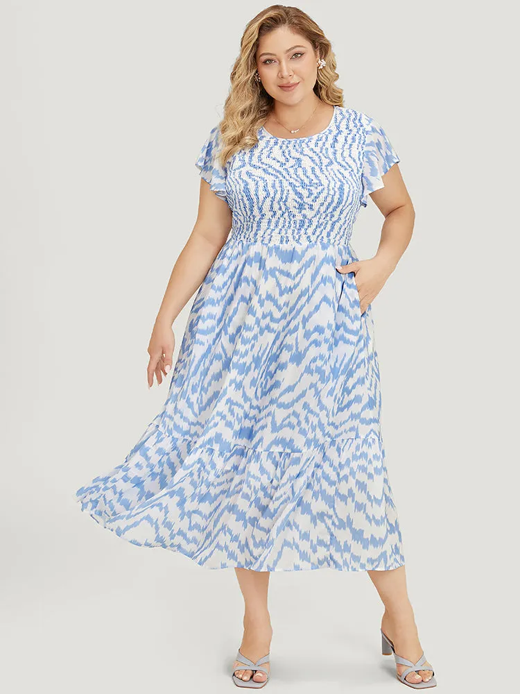 Water Ripple Shirred Ruffle Sleeve Pocket Belt Dress sold by Bloomchic product image thumbnail 2