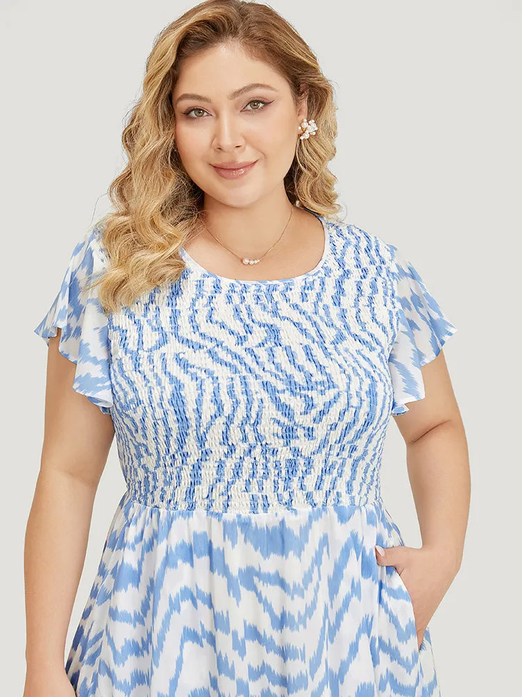 Water Ripple Shirred Ruffle Sleeve Pocket Belt Dress sold by Bloomchic product image thumbnail 5
