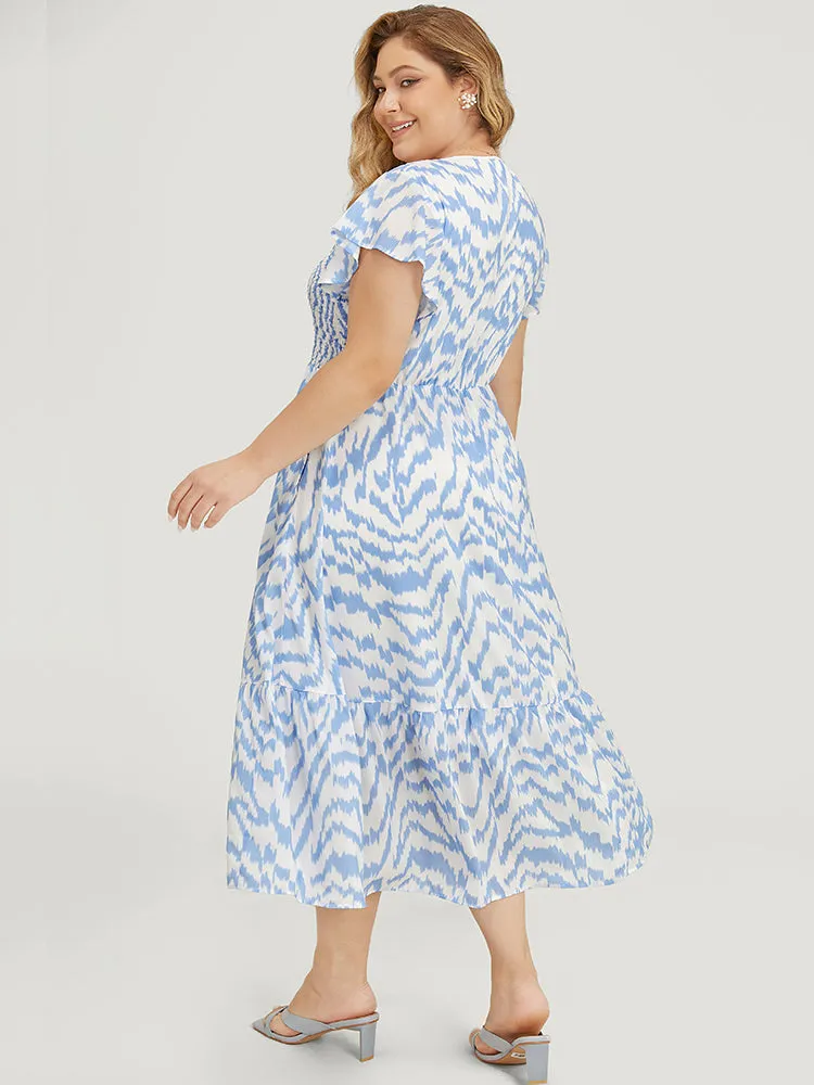 Water Ripple Shirred Ruffle Sleeve Pocket Belt Dress sold by Bloomchic product image thumbnail 3