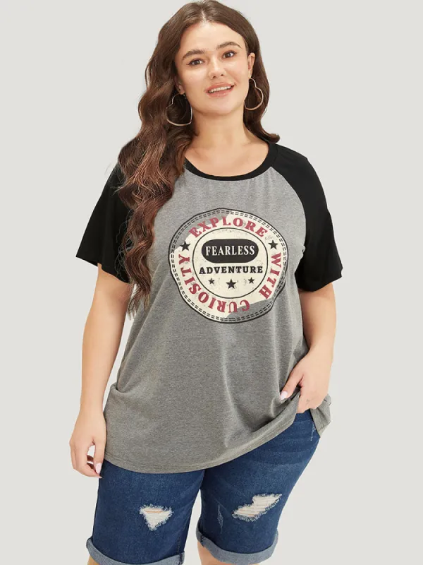 Graphic Print Contrast Raglan Sleeve T-shirt sold by Bloomchic