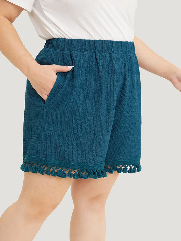 Solid Textured Pocket Tassels Trim Shorts sold by Bloomchic product image thumbnail 2