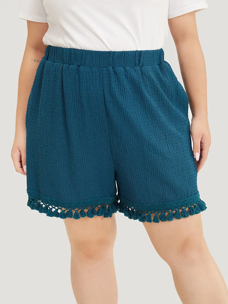 Solid Textured Pocket Tassels Trim Shorts sold by Bloomchic product image thumbnail 3