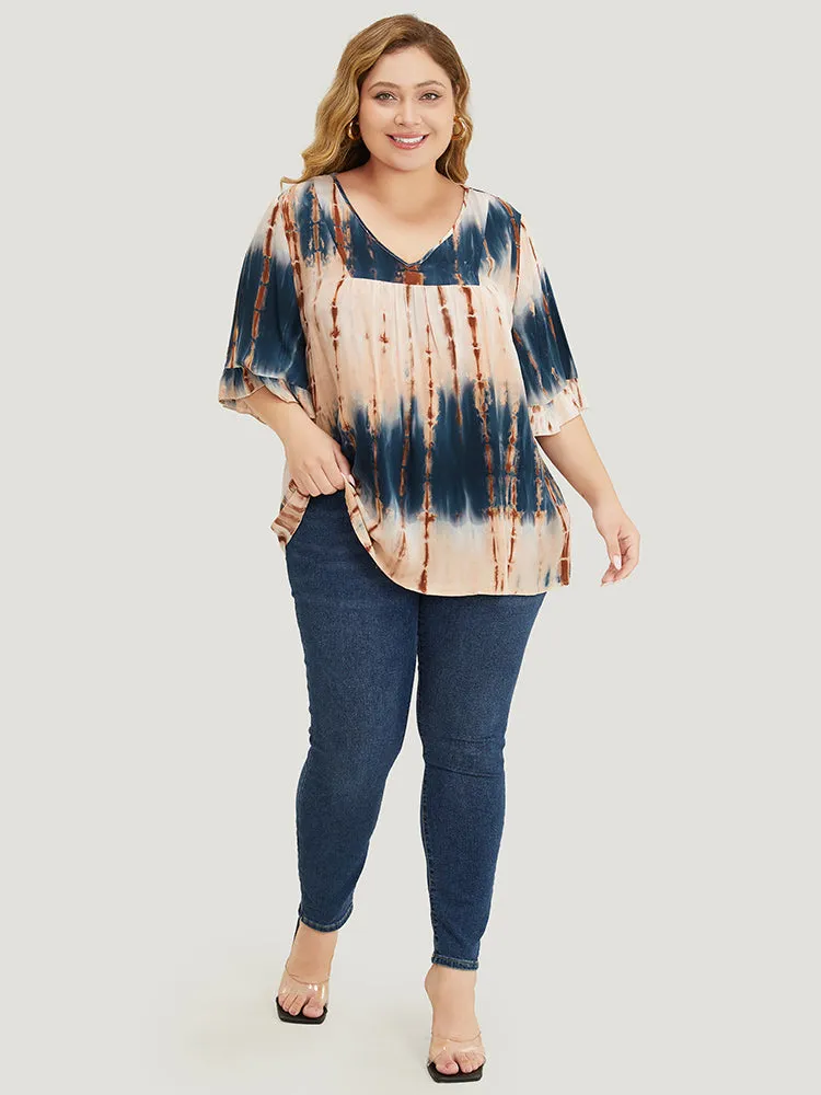 Tie Dye V Neck Flounce Sleeve Blouse sold by Bloomchic product image thumbnail 4