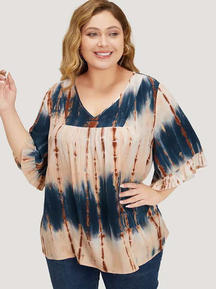 Tie Dye V Neck Flounce Sleeve Blouse sold by Bloomchic product image thumbnail 5
