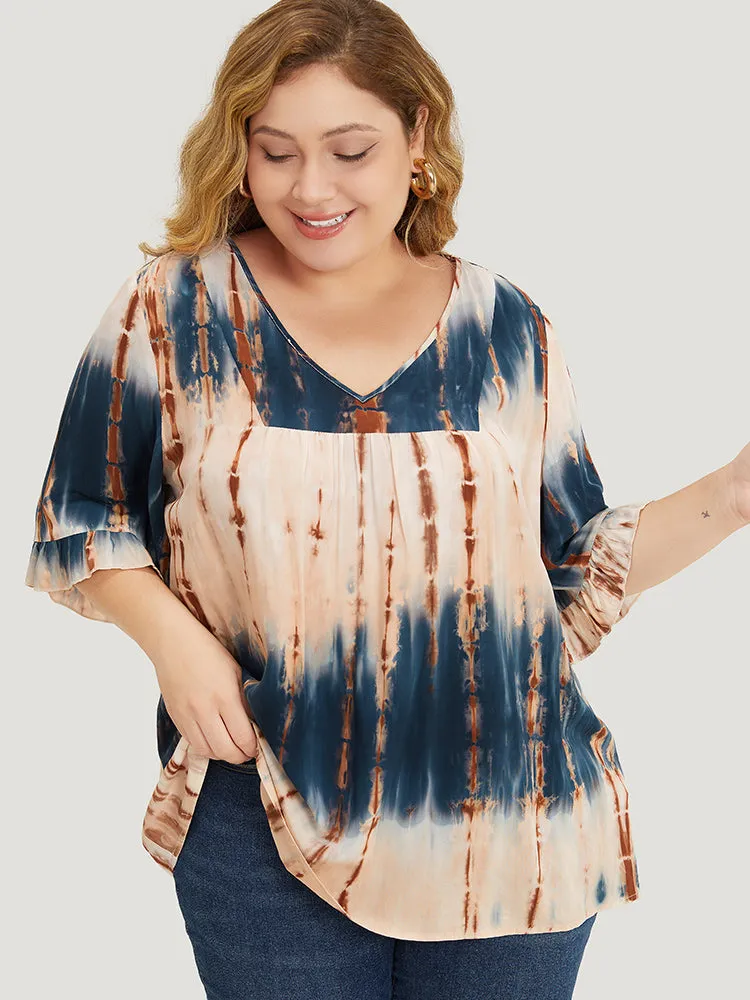 Tie Dye V Neck Flounce Sleeve Blouse sold by Bloomchic product image thumbnail 2