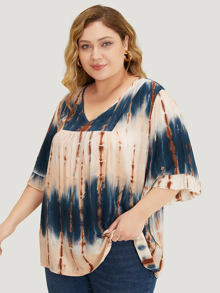 Tie Dye V Neck Flounce Sleeve Blouse sold by Bloomchic product image thumbnail 3