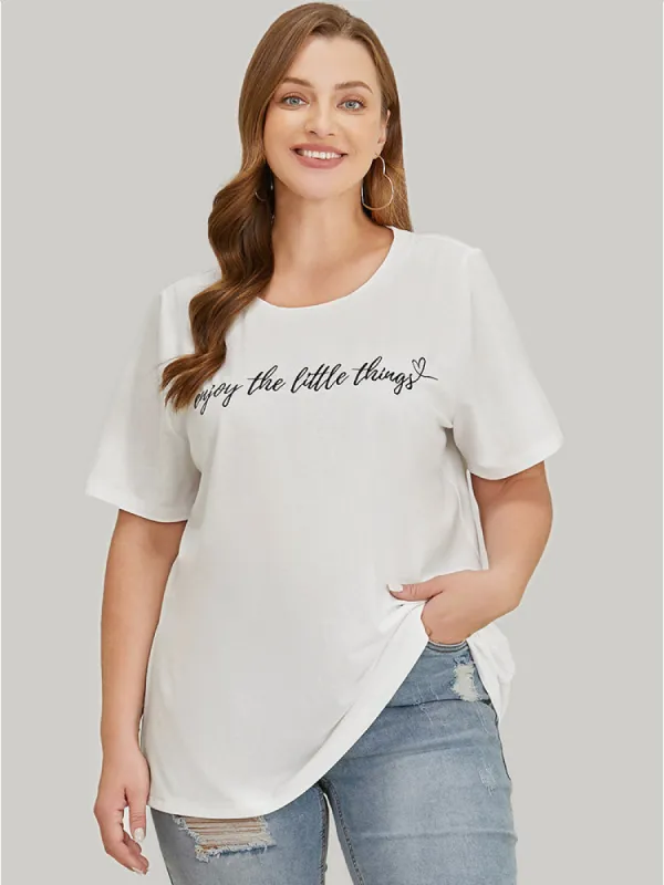 Heart & Slogan Print Graphic T-shirt sold by Bloomchic