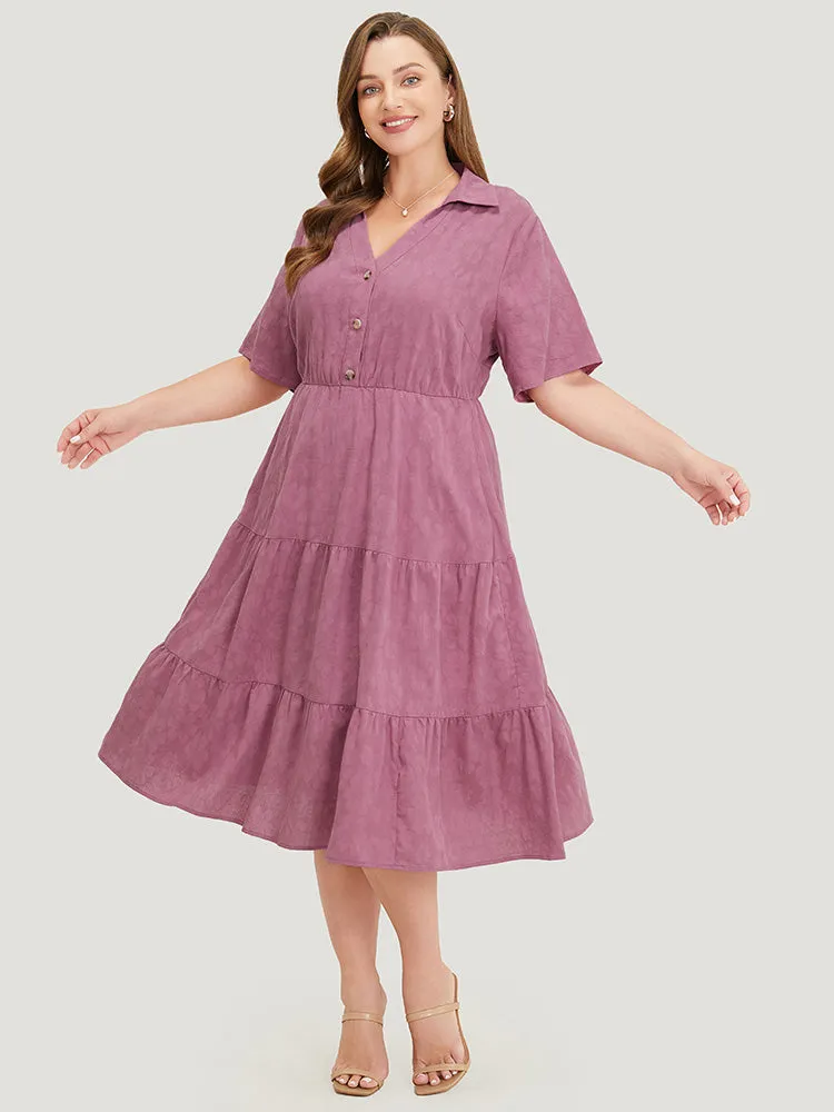 Plain Floral Ruffle Pocket Button Up Tiered Hem Dress sold by Bloomchic product image thumbnail 3