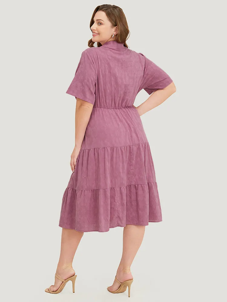Plain Floral Ruffle Pocket Button Up Tiered Hem Dress sold by Bloomchic product image thumbnail 5