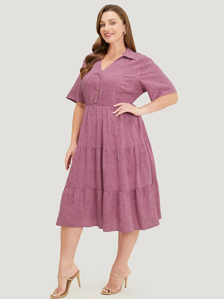 Plain Floral Ruffle Pocket Button Up Tiered Hem Dress sold by Bloomchic product image thumbnail 4