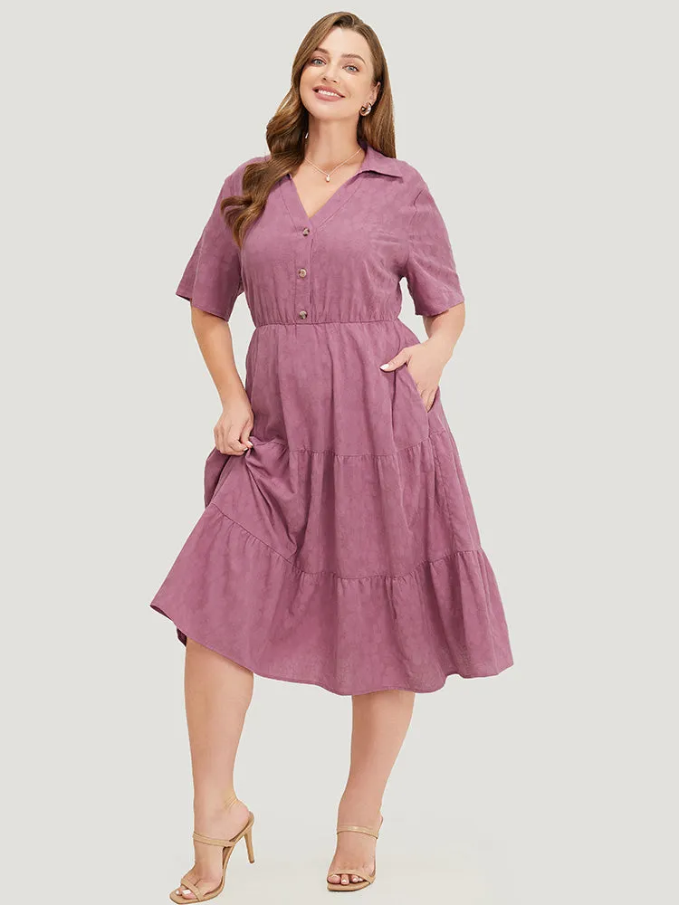 Plain Floral Ruffle Pocket Button Up Tiered Hem Dress sold by Bloomchic product image thumbnail 2