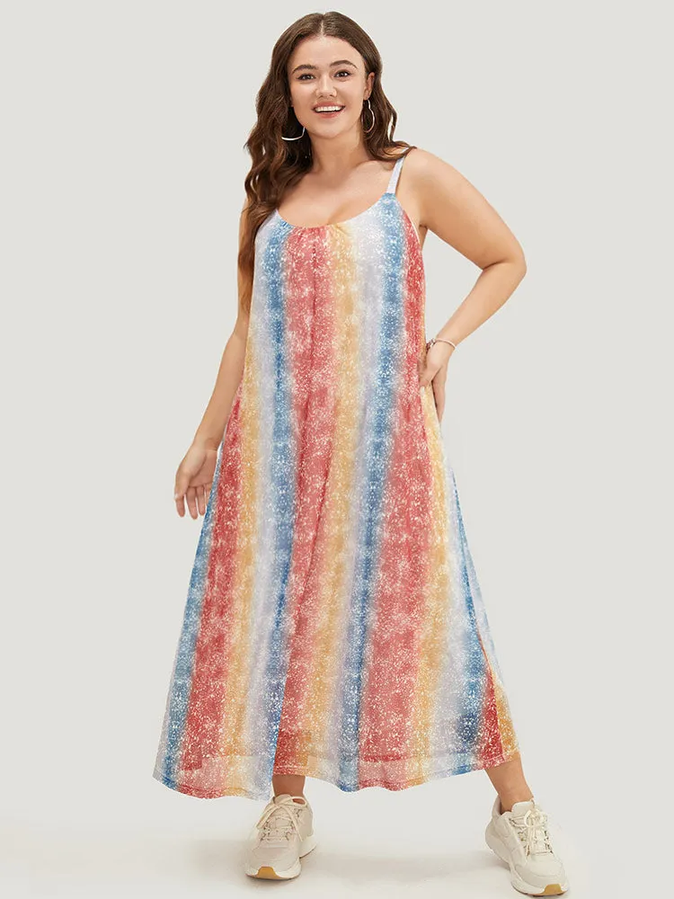 Rainbow Striped Pocket Contrast Cami Maxi Dress sold by Bloomchic