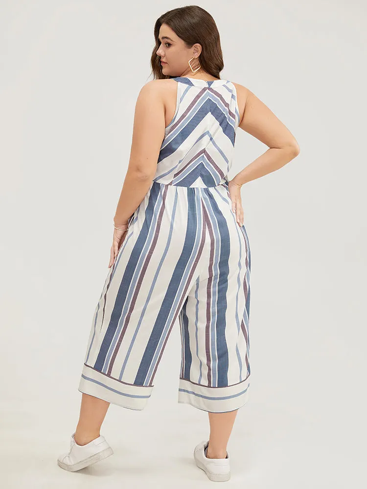 Striped Geometric Pocket Contrast Halter Neck Jumpsuit sold by Bloomchic product image thumbnail 5