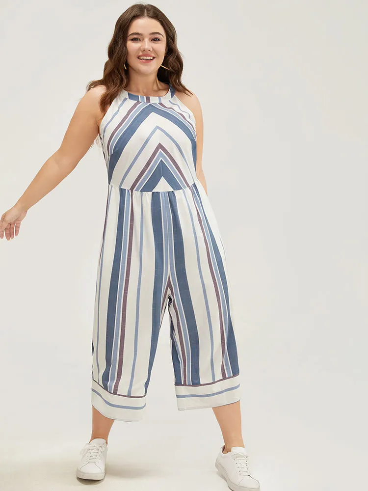 Striped Geometric Pocket Contrast Halter Neck Jumpsuit sold by Bloomchic product image thumbnail 2