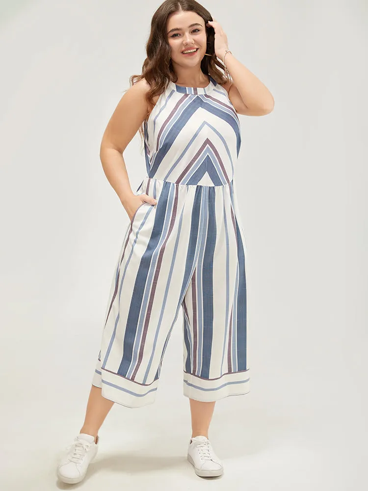 Striped Geometric Pocket Contrast Halter Neck Jumpsuit sold by Bloomchic product image thumbnail 3