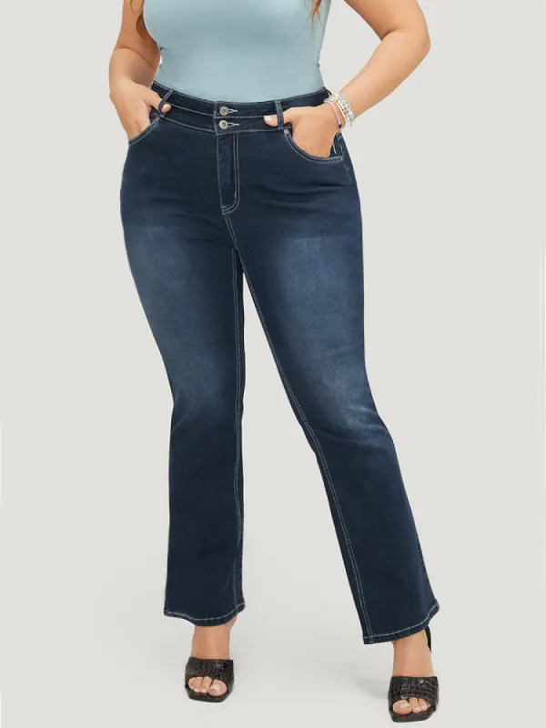 Very Stretchy High Rise Dark Wash Contrast Stitching  Jeans sold by Bloomchic
