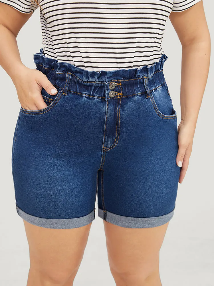 Very Stretchy High Rise Medium Wash Paperbag Waist Denim Shorts sold by Bloomchic product image thumbnail 5