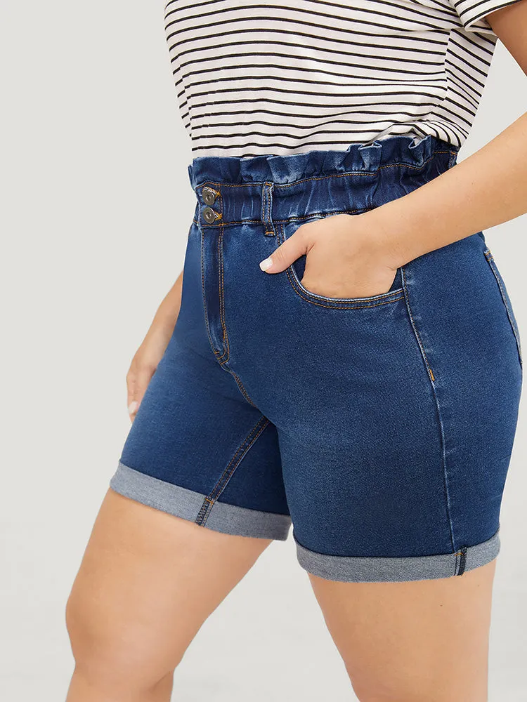 Very Stretchy High Rise Medium Wash Paperbag Waist Denim Shorts sold by Bloomchic product image thumbnail 3