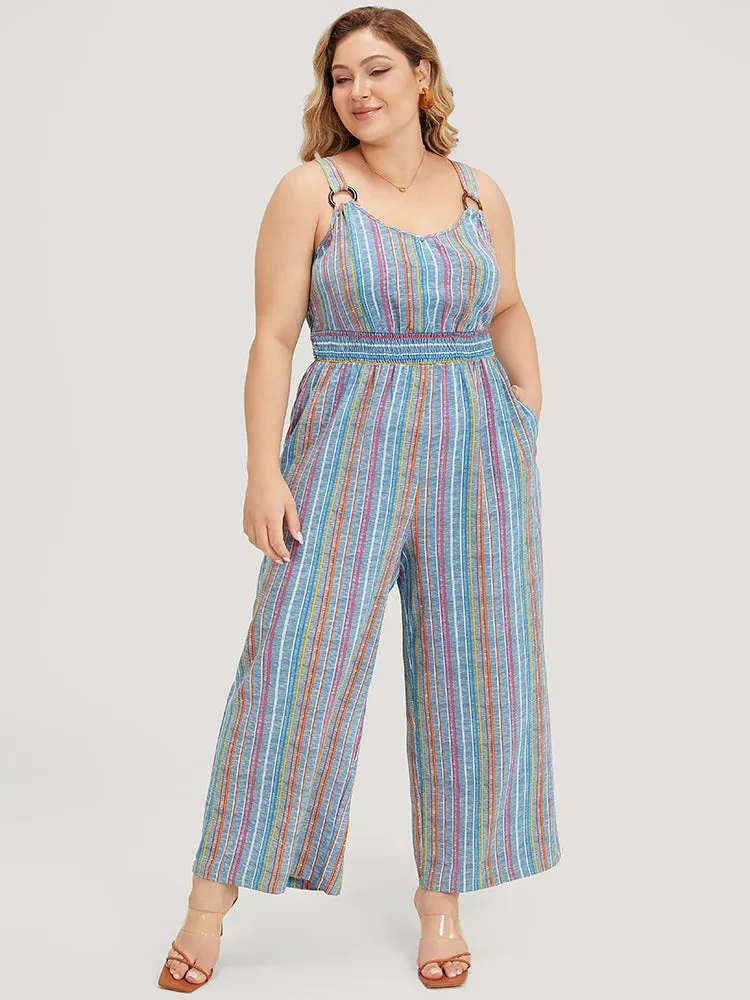 Striped Contrast Buckle Detail Pocket Shirred Jumpsuit sold by Bloomchic product image thumbnail 3