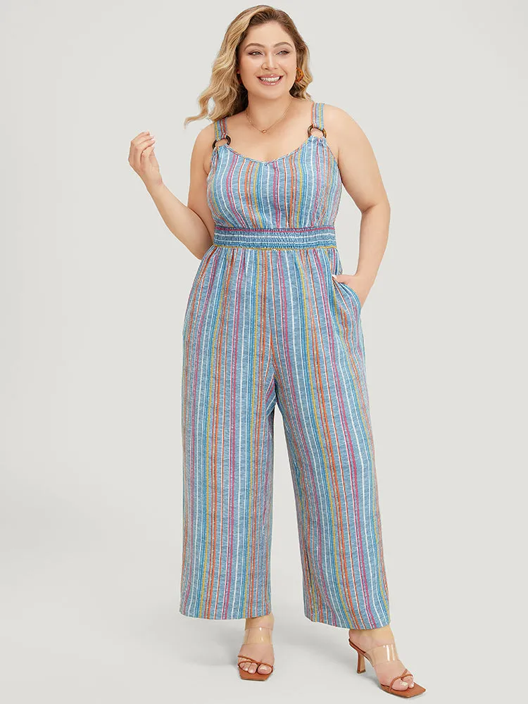 Striped Contrast Buckle Detail Pocket Shirred Jumpsuit sold by Bloomchic product image thumbnail 4