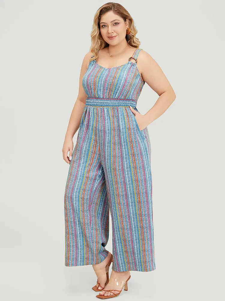 Striped Contrast Buckle Detail Pocket Shirred Jumpsuit sold by Bloomchic product image thumbnail 5