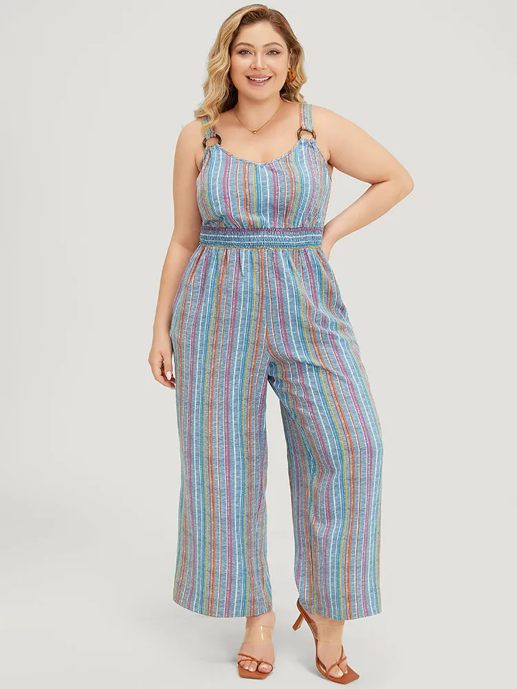 Striped Contrast Buckle Detail Pocket Shirred Jumpsuit sold by Bloomchic product image thumbnail 2