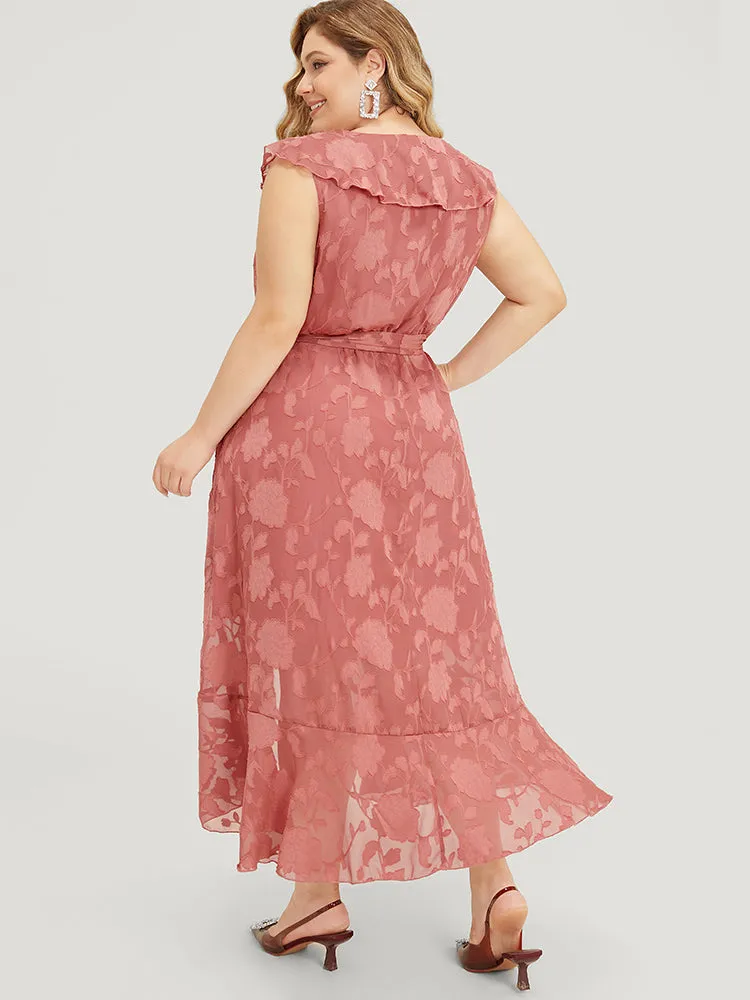 Floral Print Ruffle Trim Wrap Belted Asymmetrical Tank Dress sold by Bloomchic product image thumbnail 3