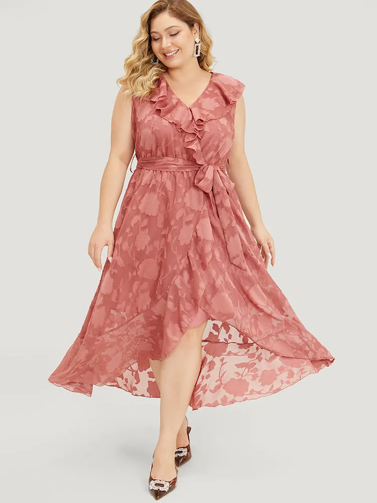 Floral Print Ruffle Trim Wrap Belted Asymmetrical Tank Dress sold by Bloomchic product image thumbnail 2