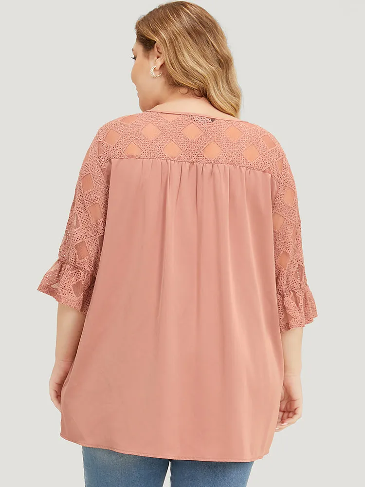 Solid Lace Mesh Panel Bell Sleeve Blouse sold by Bloomchic product image thumbnail 5