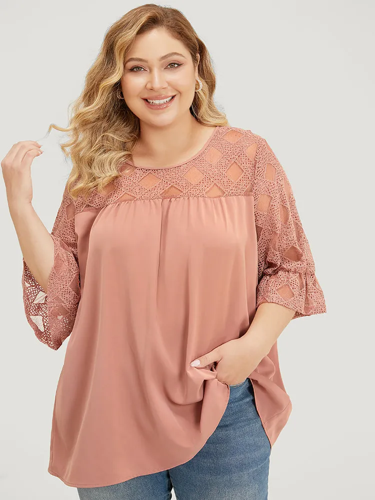 Solid Lace Mesh Panel Bell Sleeve Blouse sold by Bloomchic product image thumbnail 2