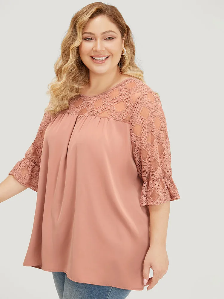 Solid Lace Mesh Panel Bell Sleeve Blouse sold by Bloomchic product image thumbnail 3