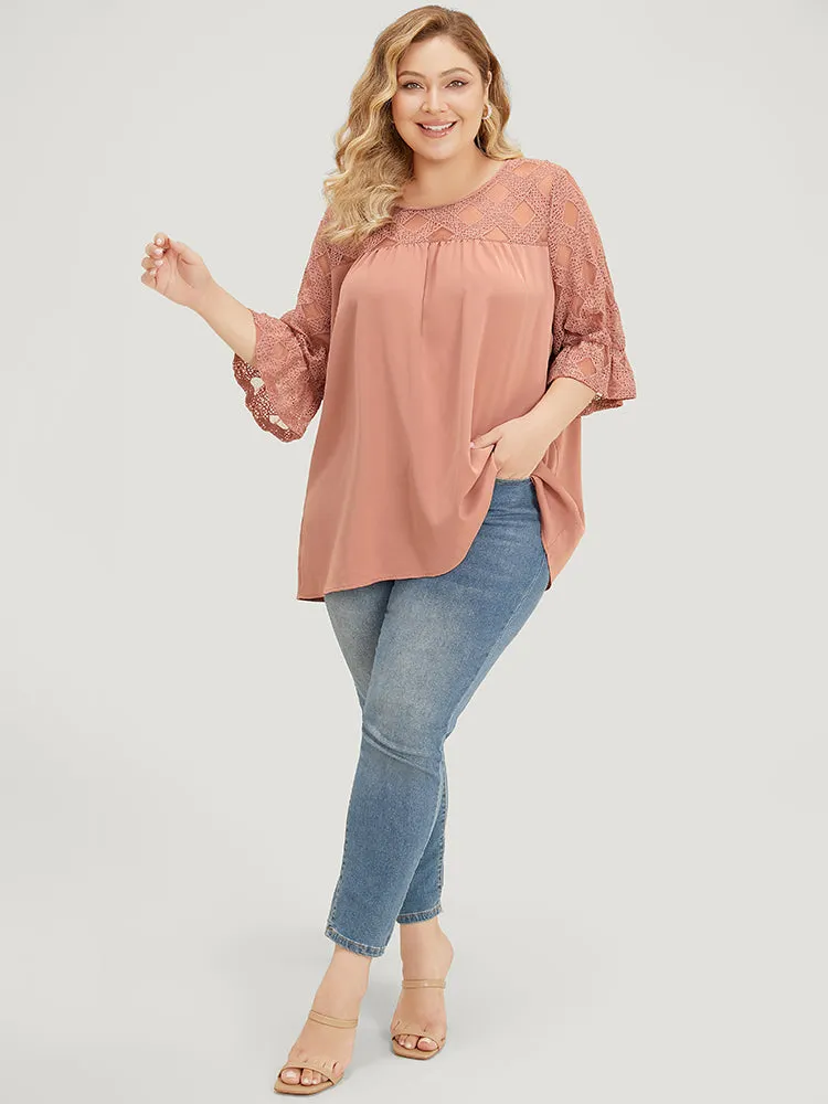 Solid Lace Mesh Panel Bell Sleeve Blouse sold by Bloomchic product image thumbnail 4