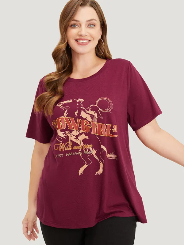 Horse & Letter Print Graphic Drop Shoulder T-shirt sold by Bloomchic